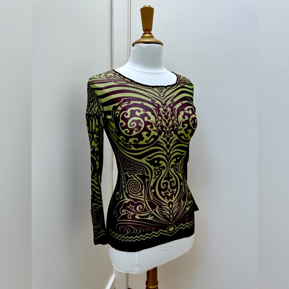 Jean Paul Gaultier Vintage Runway Tattoo Sheer Mesh Top 90s